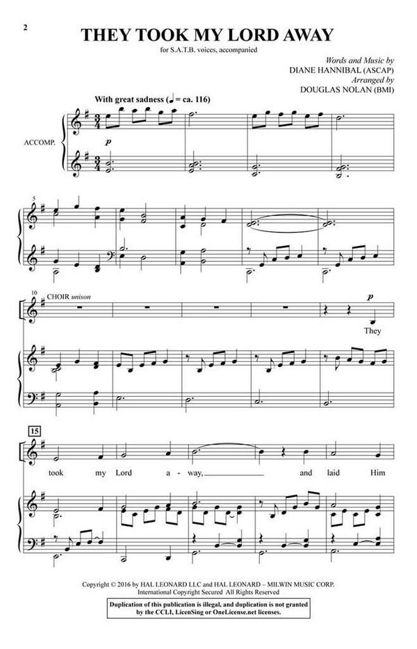 Diane Hannibal, They Took My Lord Away&nbsp;&nbsp;SATB&nbsp;&nbsp;Chorpartitur