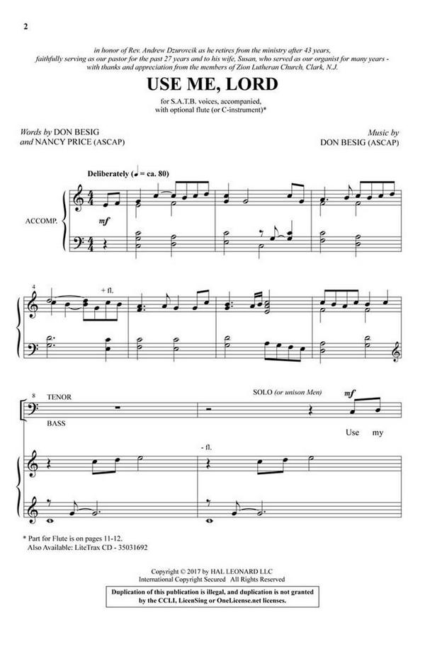 Don Besig_Nancy Price, Use Me, Lord&nbsp;&nbsp;SATB and opt. Flute&nbsp;&nbsp;Chorpartitur