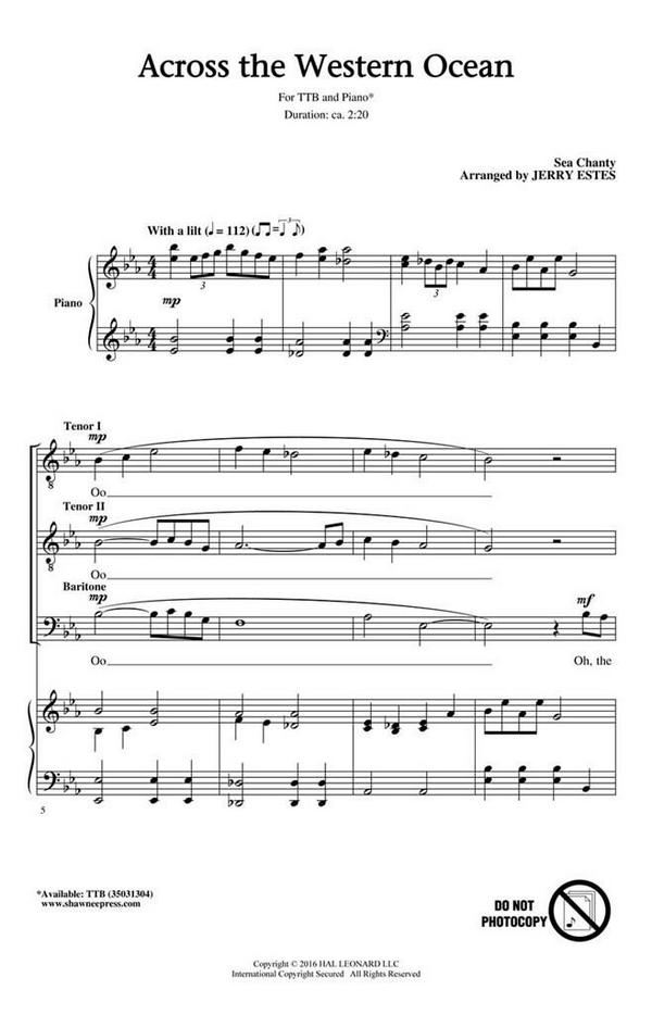 Across the Western Ocean&nbsp;&nbsp;TTB&nbsp;&nbsp;Chorpartitur