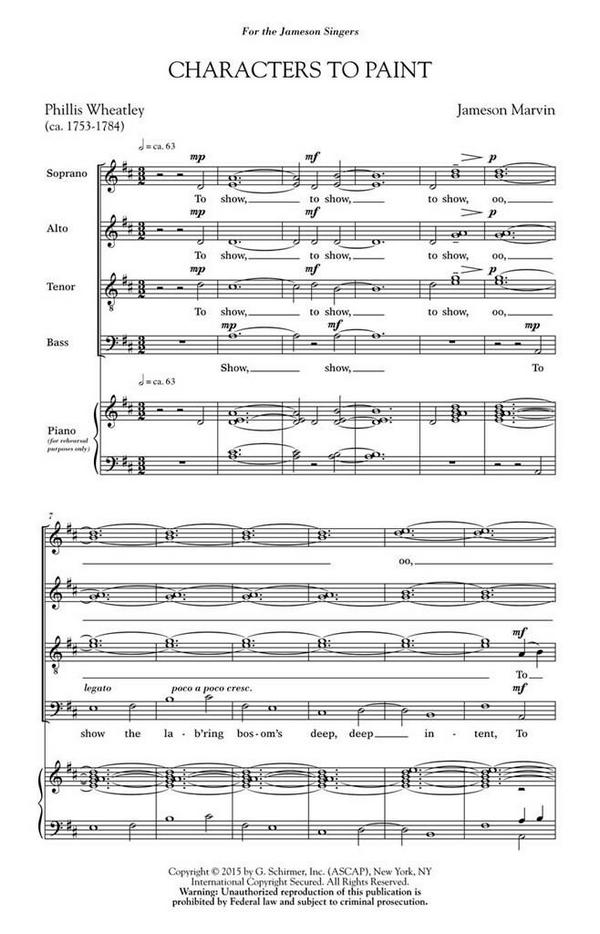 Jameson Marvin, Characters to Paint&nbsp;&nbsp;SATB a Cappella&nbsp;&nbsp;Chorpartitur