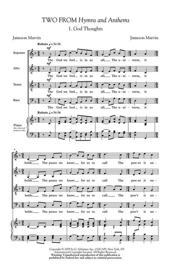 Jameson Marvin, Two from Hymns and Anthems&nbsp;&nbsp;SATB a Cappella&nbsp;&nbsp;Chorpartitur