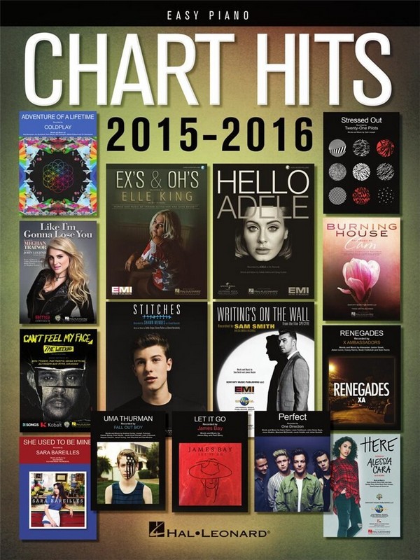 Chart Hits of 2015/2016:&nbsp;&nbsp;for easy piano (with lyrics and chords)&nbsp;&nbsp;