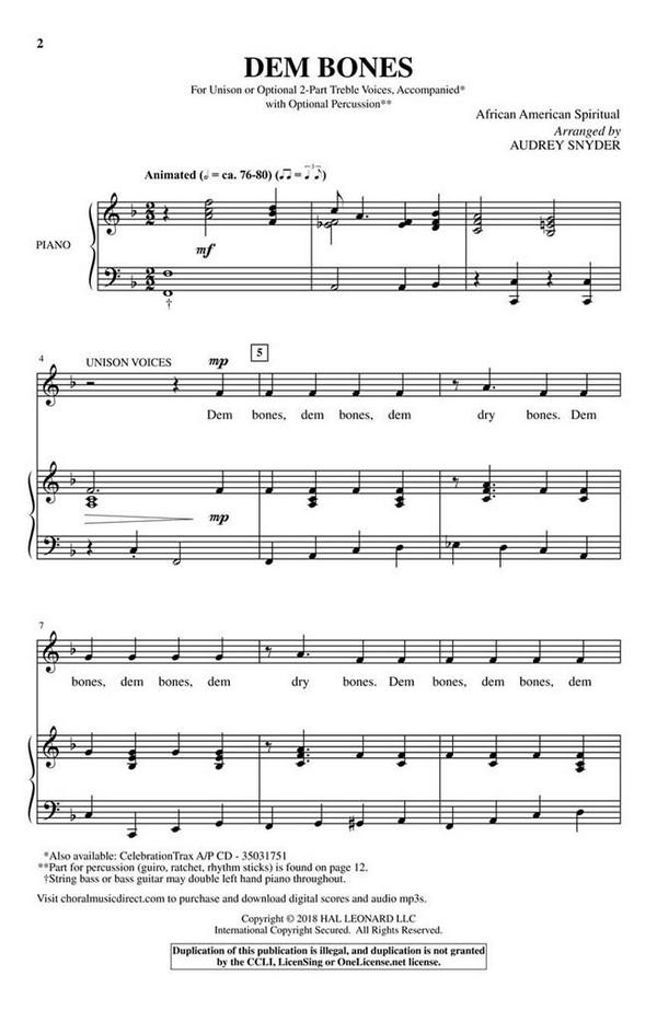 Dem Bones&nbsp;&nbsp;Unison and opt. 2-Part&nbsp;&nbsp;Chorpartitur