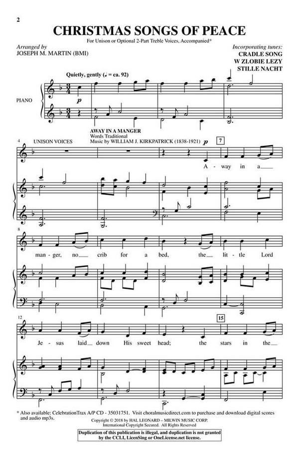 Christmas Songs of Peace&nbsp;&nbsp;Unison and opt. 2-Part&nbsp;&nbsp;Chorpartitur
