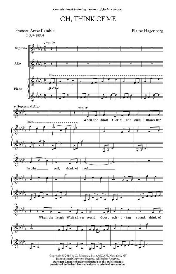 Elaine Hagenberg, Oh, Think of Me&nbsp;&nbsp;SSA&nbsp;&nbsp;Chorpartitur