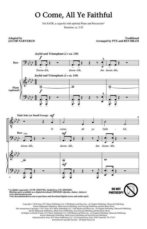 Ben Bram_ Pentatonix, O Come, All Ye Faithful&nbsp;&nbsp;SATB&nbsp;&nbsp;Chorpartitur