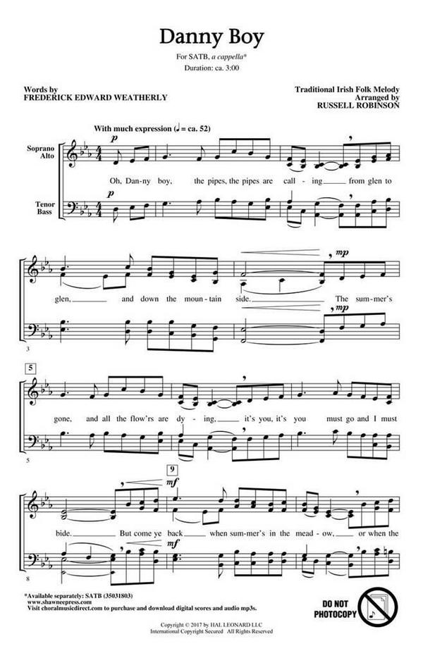 Danny Boy&nbsp;&nbsp;for mixed choir a cappella&nbsp;&nbsp;choral score