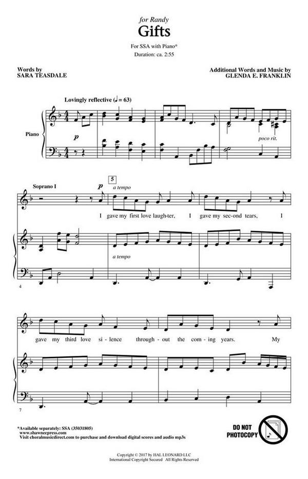 Glenda E. Franklin, Gifts&nbsp;&nbsp;SSA&nbsp;&nbsp;Chorpartitur
