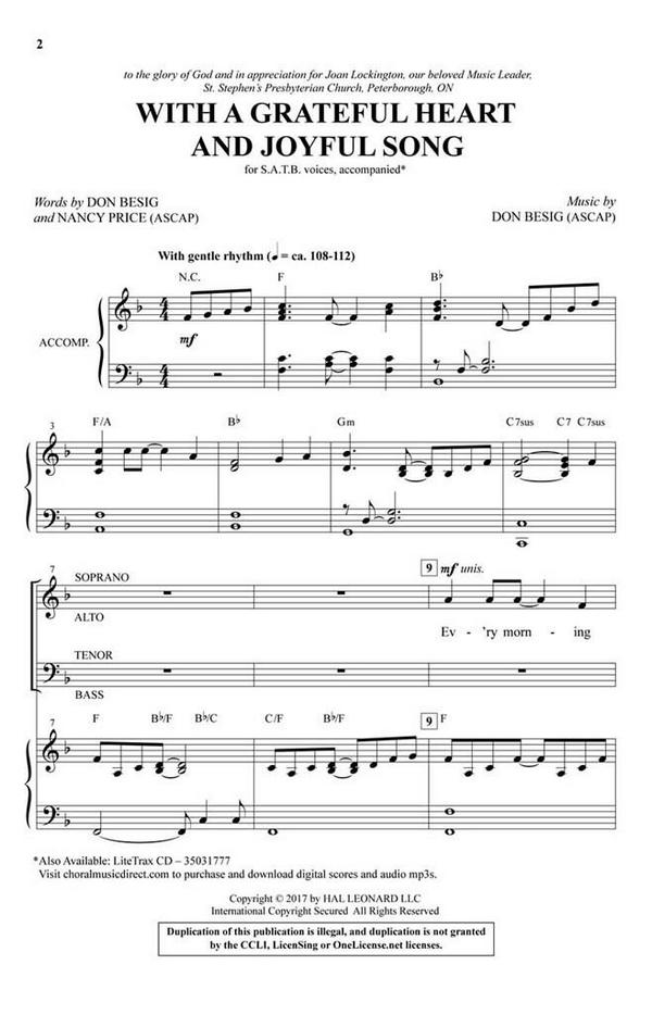 Don Besig_Nancy Price, With a Grateful Heart and Joyful Song&nbsp;&nbsp;SATB&nbsp;&nbsp;Chorpartitur