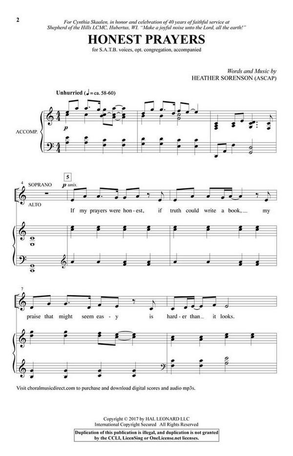 Heather Sorenson, Honest Prayers&nbsp;&nbsp;SATB&nbsp;&nbsp;Chorpartitur