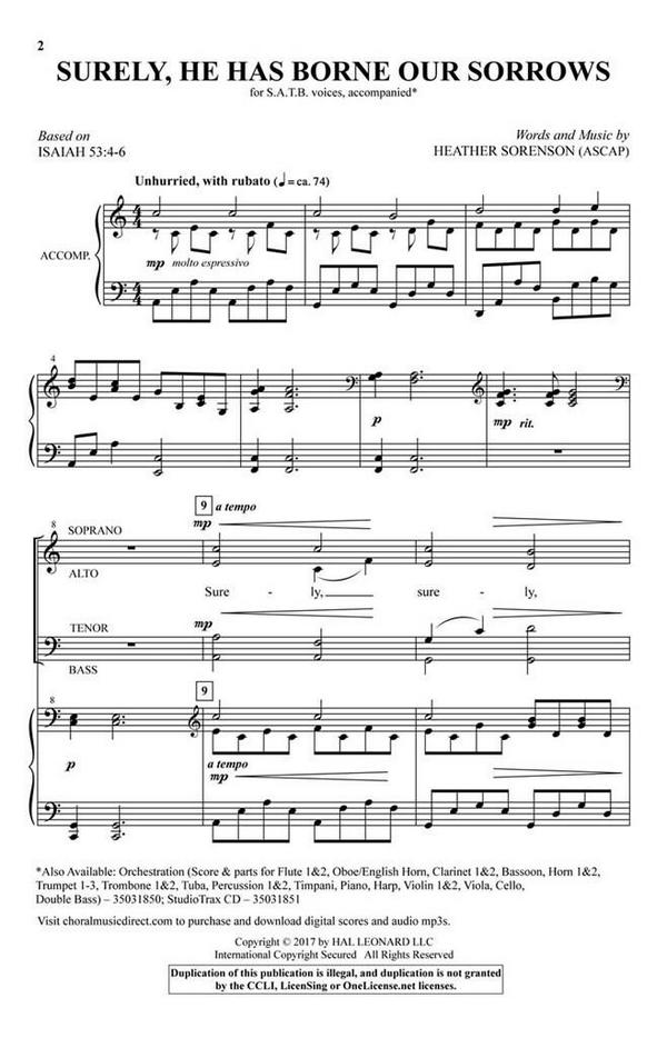 Heather Sorenson, Surely, He Has Borne Our Sorrows&nbsp;&nbsp;SATB&nbsp;&nbsp;Chorpartitur