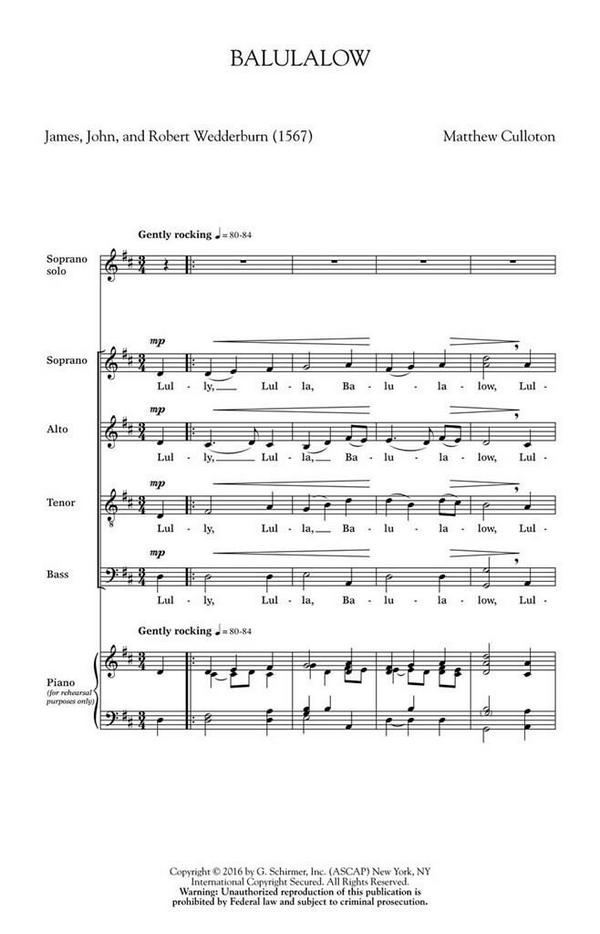 Matthew Culloton, Balulalow&nbsp;&nbsp;SATB Divisi and Soprano Solo&nbsp;&nbsp;Chorpartitur