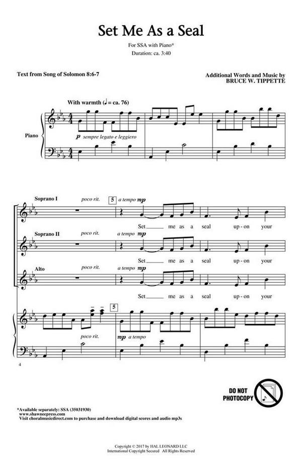 Bruce W. Tippette, Set Me as a Seal&nbsp;&nbsp;SSA&nbsp;&nbsp;Chorpartitur