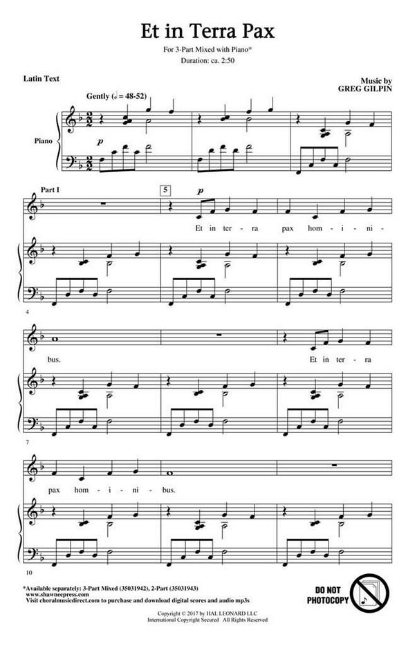 Greg Gilpin, Et In Terra Pax&nbsp;&nbsp;3-Part Choir&nbsp;&nbsp;Chorpartitur