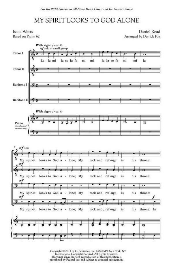 Derrick Fox, My Spirit Looks to God Alone&nbsp;&nbsp;TTBB&nbsp;&nbsp;Chorpartitur