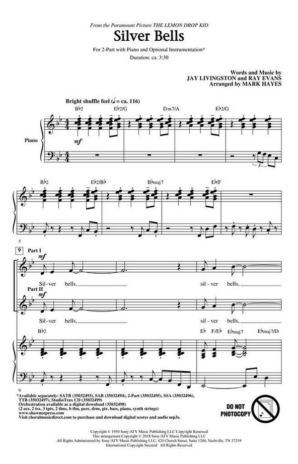 Jay Livingston_Ray Evans, Silver Bells&nbsp;&nbsp;2-Part Choir&nbsp;&nbsp;Chorpartitur