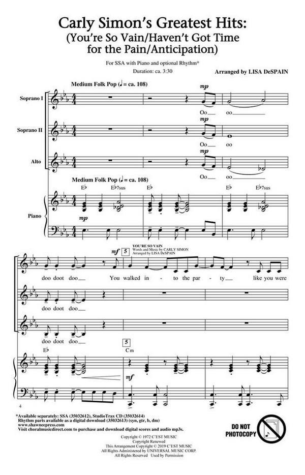 Carly Simon's Greatest Hits: A Choral Medley&nbsp;&nbsp;SSA&nbsp;&nbsp;Chorpartitur