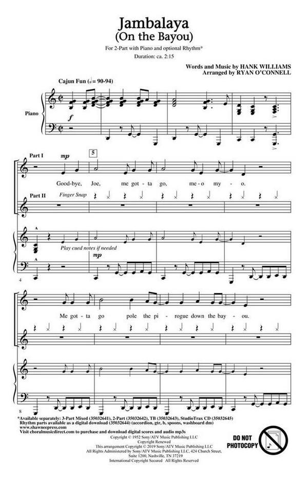 Jambalaya (On the Bayou)&nbsp;&nbsp;2-Part Choir&nbsp;&nbsp;Chorpartitur