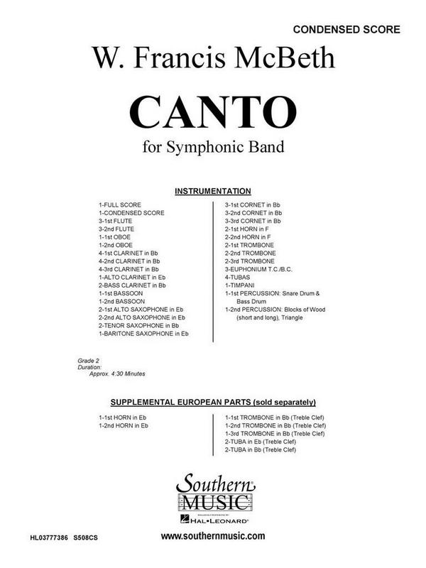 W. Francis McBeth Canto&nbsp;&nbsp;Concert Band&nbsp;&nbsp;Partitur
