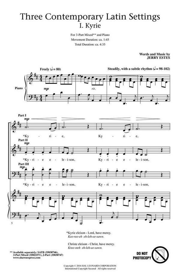 3 Contemporary Latin Settings  for 3-part choir  score