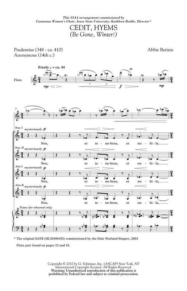 Abbie Betinis, Cedit Hyems (Be Gone, Winter!)  SSAA  Chorpartitur