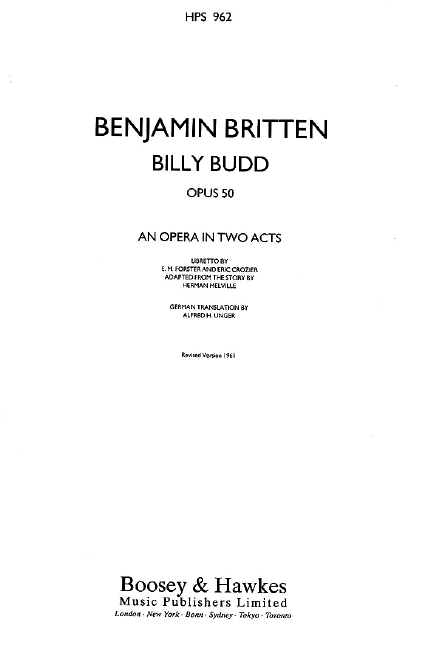 Britten, Benjamin, Billy Budd op. 50 HPS 962&nbsp;&nbsp;für Soli, Chor und Orchester&nbsp;&nbsp;Studienpartitur