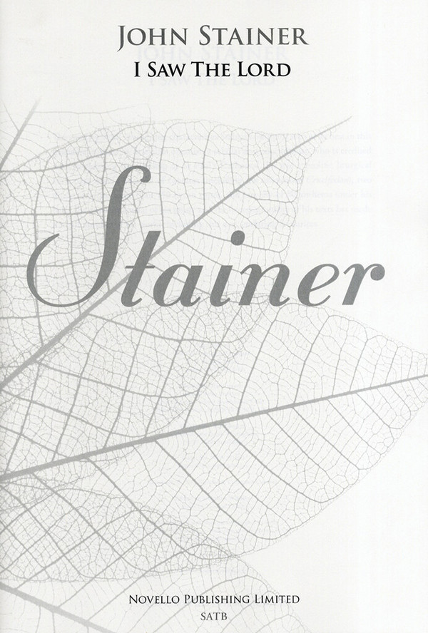 Sir John Stainer, I Saw The Lord (New Engraving)&nbsp;&nbsp;SATB Organ Accompaniment Choral&nbsp;&nbsp;Chorpartitur