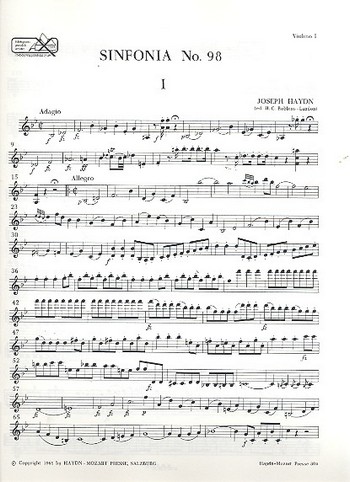 SINFONIE B-DUR NR.98 HOB.I:98&nbsp;&nbsp;FUER ORCHESTER,  VIOLINE 1&nbsp;&nbsp;