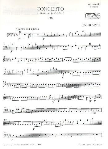 Concerto a tromba principale E-Dur  für Trompete und Orchester  Violoncello/Kontrabass