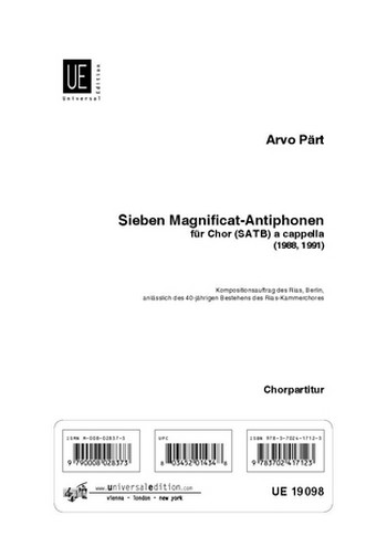 7 Magnificat-Antiphonen für  gem Chor a cappella,  Partitur  