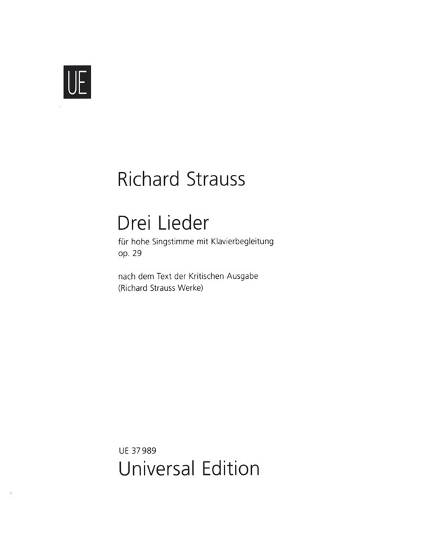 3 Lieder op.29  für Gesang (hoch) und Klavier  Partitur