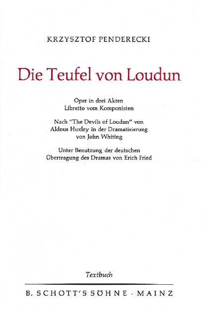 Die Teufel von Loudun  Oper in 3 Akten  Textbuch/Libretto