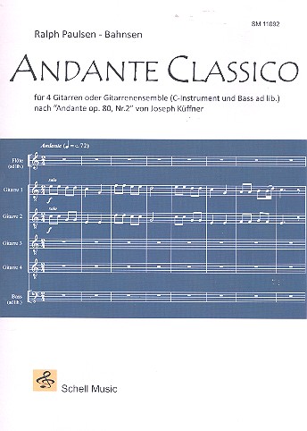 Andante classico  für 4 Gitarren (Ensemble) (C-Instrument und Bass ad lib)  Partitur und Stimmen