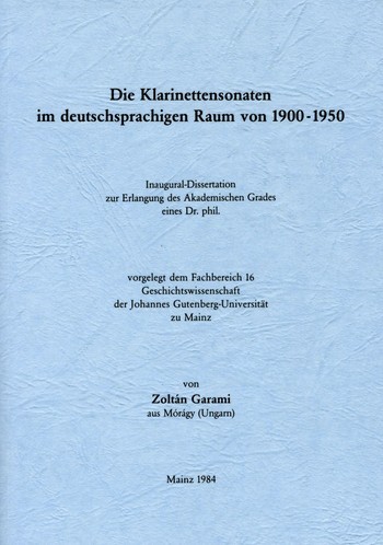 Die Klarinettensonaten im&nbsp;&nbsp;deutschsprachigen Raum&nbsp;&nbsp;
