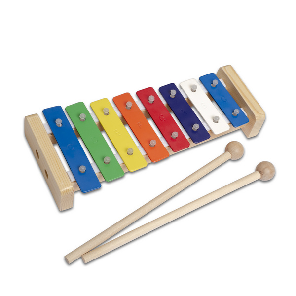 Buntes Glockenspiel aus Holz  (inkl. 2 Holzschlägel + Anleitung mit 5 Kinderliedern)  