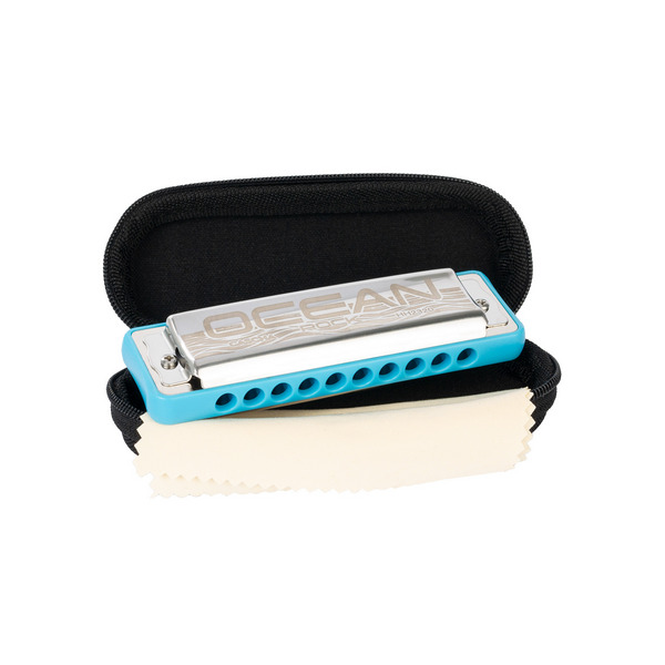 Ocean Rock Blues Mundharmonika in Bb-Dur, blau  (inkl. stylischem Softcase und Putztuch)  