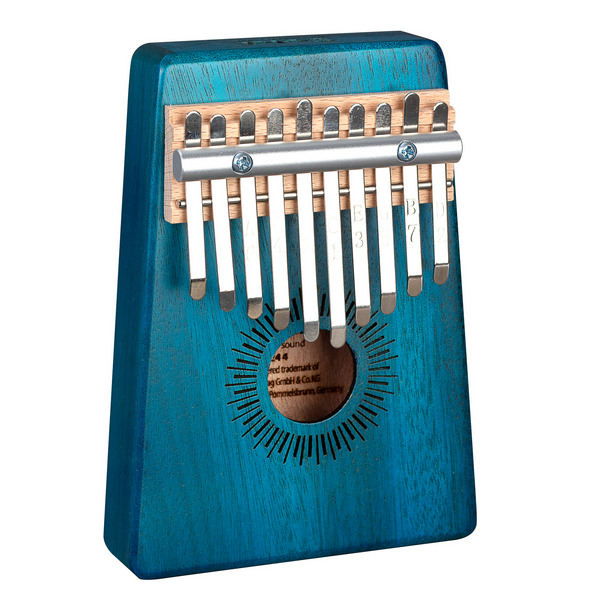 Kalimba Mahagoni 10 Blau&nbsp;&nbsp;&nbsp;&nbsp;Sela-Set mit Kalimba, Polstertasche und Stimmhammer