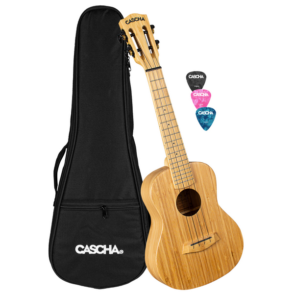 Konzert Ukulele Bamboo Natur (inkl. gepolsterte Tasche, 3 Picks)    