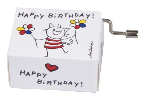 Spieluhr Happy Birthday  Motiv Katze  mit Holz Resonanzboden