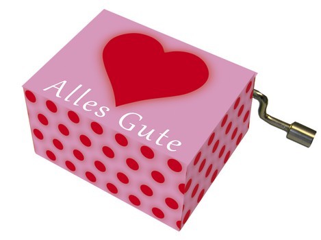 Spieluhr Alles Gute, mit Herz, Mel.: Happy Birthday  art & music Spieluhr auf Resonanzholz in Motivschachtel  