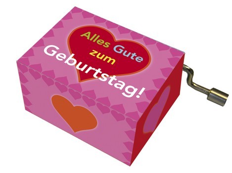 Spieluhr Alles Gute zum Geburtstag, pink,  Mel.: Happy Birthday  art & music Spieluhr auf Resonanzholz in Motivschachtel  