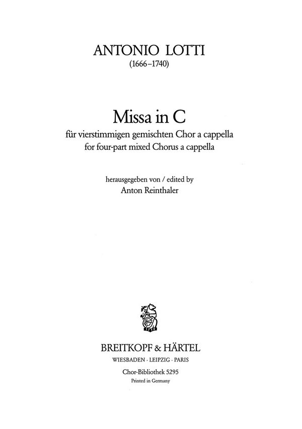 Missa C-Dur  für gem Chor a cappella  Chorpartitur