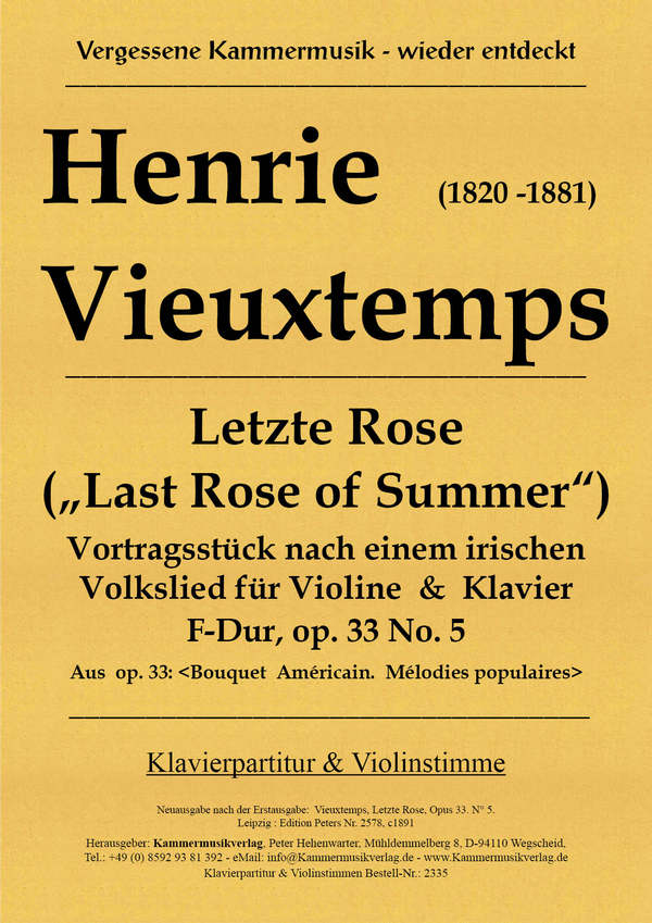 Letzte Rose F-Dur op.33,5  für Violine und Klavier  