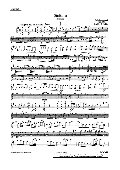 Sinfonia G-Dur  für Streichorchester  Violine 1