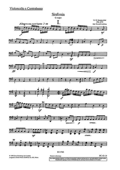 Sinfonia G-Dur  für Streichorchester  Violoncello/Kontrabass