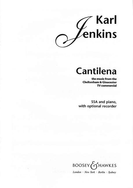 Cantilena  für Frauenchor (SSA) und Klavier (Blockflöte optional)  Chorpartitur