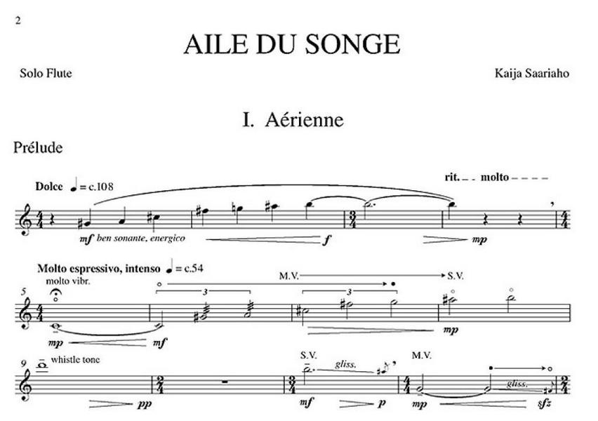Aile du songe for flute and orchestra  flute part,  archive copy  
