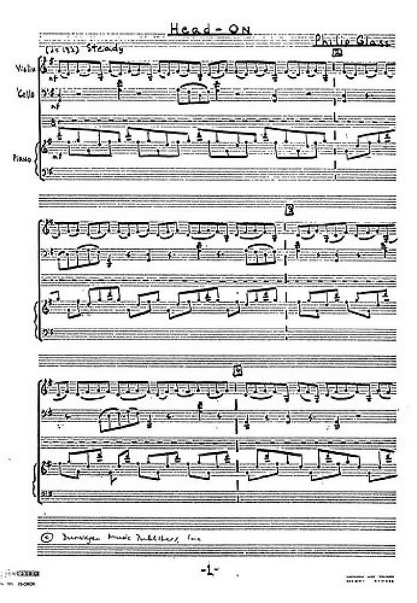 Head-on for violin, cello and piano  score,  archive copy  