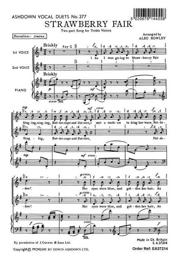 Alec Rowley: Strawberry Fair (2-Part)  2-Part Choir, Piano Accompaniment  Vocal Score