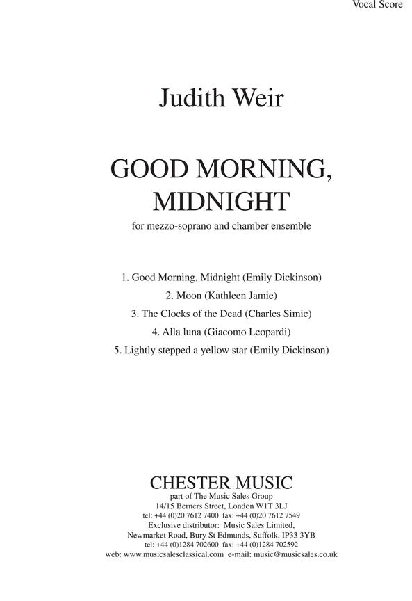 CH82577-01 Judith Weir, Good Morning, Midnight&nbsp;&nbsp;&nbsp;&nbsp;Vocal Score